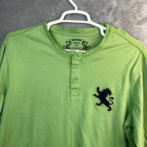 Express Mens Shirt Size Large Big Lion Green Henley‎ T Shirt Long Sleeve